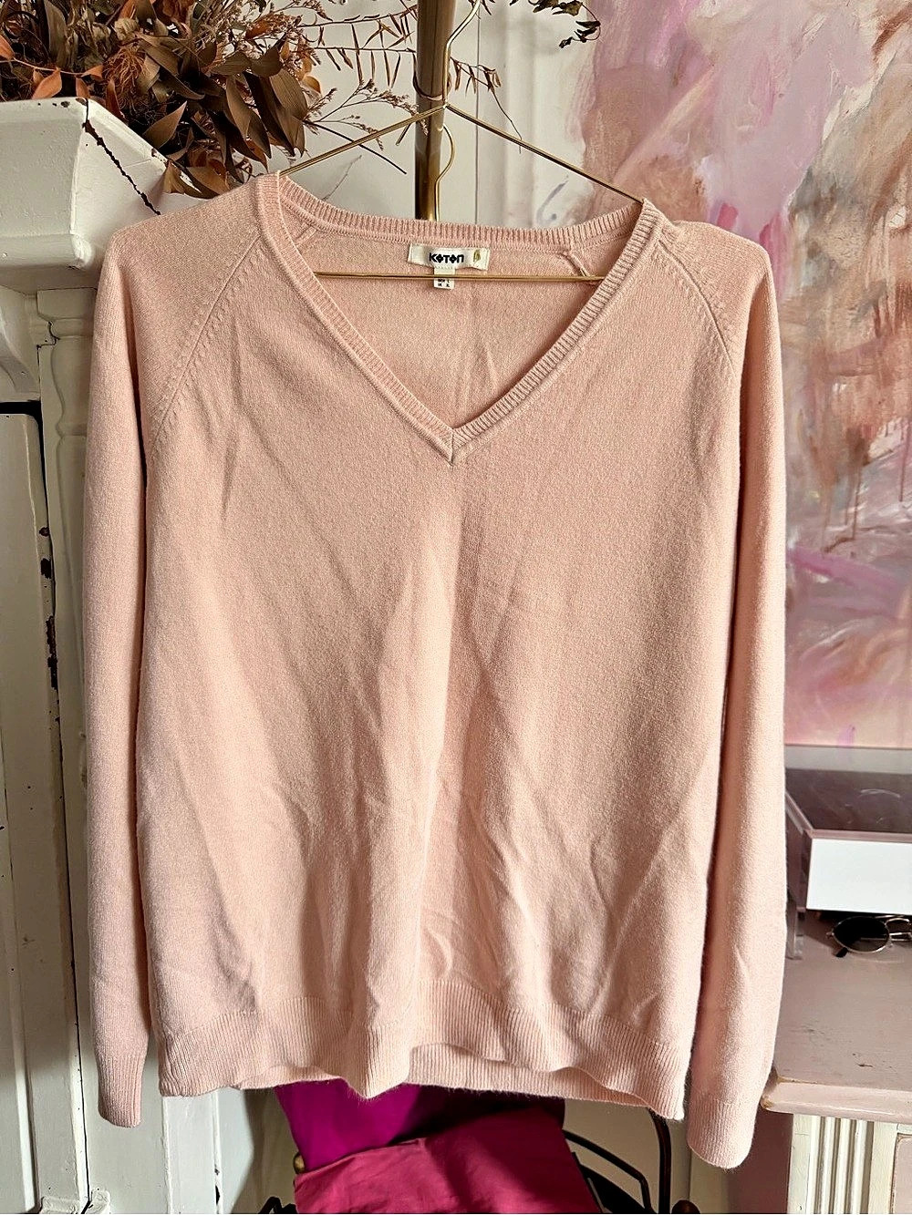 KOTON V-Neck Sweater in Pink Size Large